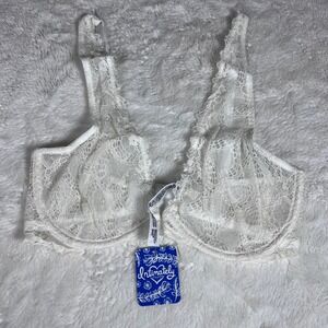 Free People Intimately Ivory Floral Lace Plunge Bra Underwire 32DD F3830878 NEW